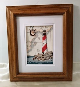 Cuadro Faro Acabado Punto de Cruz Náutico Enmarcado Mate 11 x 13.5" - Imagen 1 de 8