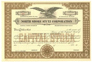 North Shore Stutz Corporation. Aktienzertifikat. - Bild 1 von 1