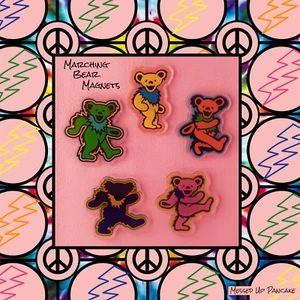 5 Grateful Dead inspirierte Acryl Magnete Tanzende Bären Thema Magnet Aufkleber - Bild 1 von 5