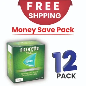 Nicorette ORIGINAL Flavour Gum 2MG 210 Pieces - 12 PACK-FREE DELIVERY - Picture 1 of 4