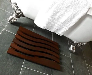 Wave Design Solid Beech Wooden Slatted Duck Board Bathroom Shower Mat - Walnut - Picture 1 of 6