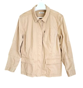 Orvis Jacket Women M Tan Khaki Hidden Button Drawstring Pkt Decor Stitch Stretch - Picture 1 of 17