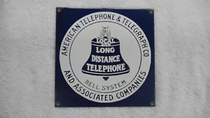 AT&T American Telephone & Telegraph Co. Porcelain Enamel Sign 8x8" - Picture 1 of 2