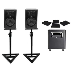 (2) JBL 308P MkII 8" Powered Studio Monitors+Stands+Pads+Powered Subwoofer Sub - Picture 1 of 11