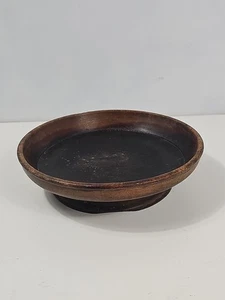 Antique 18th C Turned Wood Collared Rim Footed Bowl Primitive Wooden Pedestal - Picture 1 of 7