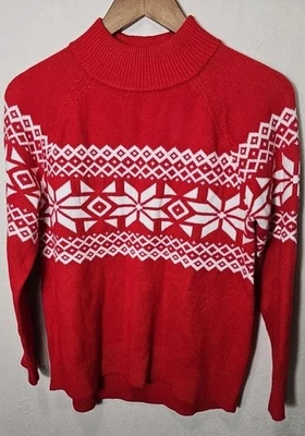 全新带标签 Talbots 舒适红色白色雪花图案“Thermolite”毛衣 1X — 第 1/4 张图片