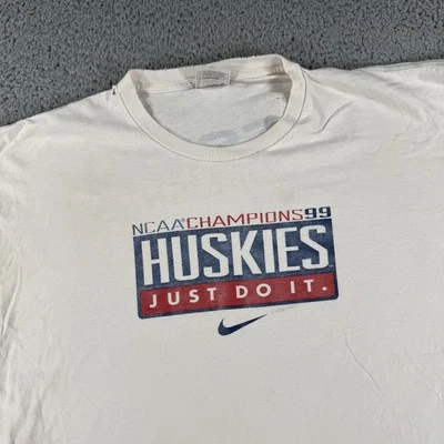 Vintage UConn Huskies T-Shirt Mens 2XL White Champions 90s Nike Center Swoosh - Image 1 of 4