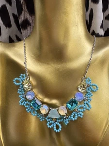 Sorrelli Tennis Necklace Tahitian Treat Blue Turquoise Beaded Palladium Silver - Picture 1 of 8