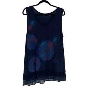 Desigual schwarz U-Ausschnitt Perlen asymmetrisch Tunika Fee Goth Chiffon Top 2XL - Bild 1 von 9