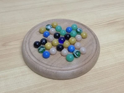 Vintage Wooden Solitaire 16cm Board Game With Glass Marbles - Image 1 of 4