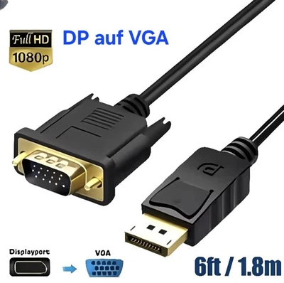 Top Qualität DP auf VGA Kabel, 1.8m Lang, DisplayPort zu VGA Adapter - Bild 1 von 4