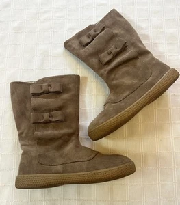 Livie and Luca Neve Taupe Microfiber Tall Boots Bow Accent Girls Zip Size 1 - Picture 1 of 15