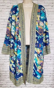 Cárdigan Kimono Frente Abierto Soft Surroundings Mujer S/M Azul Floral Artístico Boho - Imagen 1 de 13
