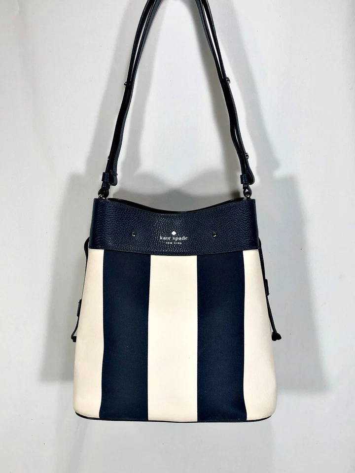 Kate Spade New York Marti Even Stripe Large Bucket Bag in Blue & White – NEW - Image 1 of 4