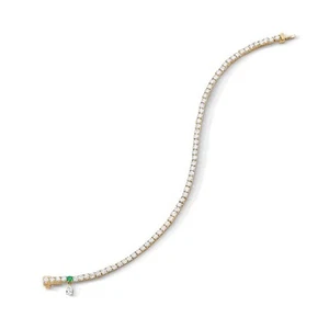 Diamond Bracelet Lab Created 3.20 Carat Green Emerald 14K Yellow Gold 6 Inches - Picture 1 of 5