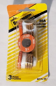 New 3 Bussmann 20A Time-Delay 125Vac Plug Fuses BP/TL-20 - Picture 1 of 2