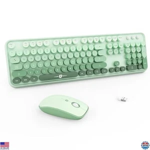 Wireless Keyboard & Mouse Combo - 104 Round Keys Retro Typewriter - Green - Picture 1 of 6