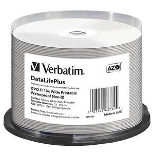 1x50 Verbatim DVD-R 4,7GB 16x Wide glossy waterproof print DVD-R 12cm - Bild 1 von 2