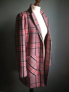 JACKET CHECK COAT BLOGGER 12 14 red white blue england shacket trench ESPRIT  - Picture 1 of 12