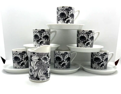 Marimekko Style Espresso Demitasse Set For 6 With Matching Creamer - Image 1 of 4