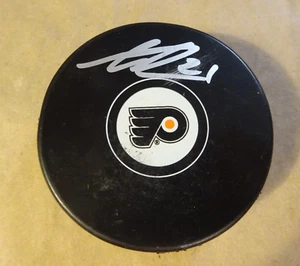 Disco da hockey autografato Scott Laughton firmato Philadelphia Flyers logo - Foto 1 di 5