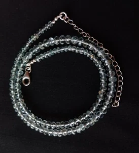 A++ Blue Aquamarine Faceted Rondelle Gemstone Beaded 3-4MM Choker Necklaces 18'' - Picture 1 of 16