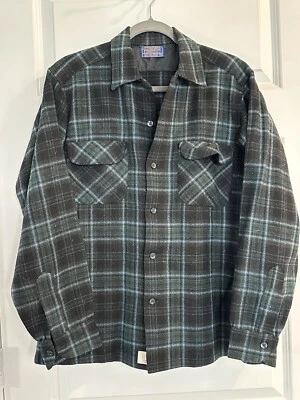 Vintage Pendleton Wool Plaid Loop Collar Flannel Board Shirt Size Medium NEW! - Image 1 of 4