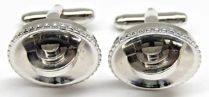 Silver Cufflinks Flex Let Concave Mirrored Dome Off Set Mens Vintage Formal Wear - Picture 1 of 4