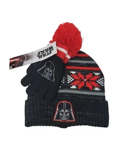 DISNEY STAR WARS DARTH VADER BLACK KNIT HAT & GLOVES - YOUTH BOYS ONE SIZE - Picture 1 of 3