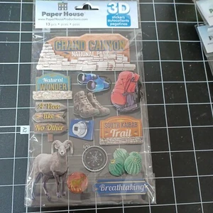SCRAPBOOK STICKER Title Grand Canyon cactus National Park compas Hike backpack - Picture 1 of 4
