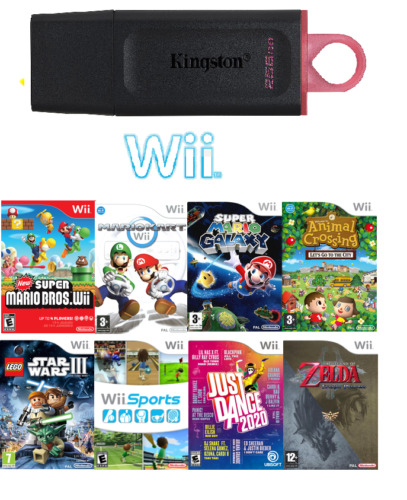 PENDRIVE Nintendo Wii 110+ giochi su USB hard disk hdd chiavetta MARIO ZELDA etc