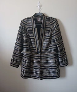 Chico's Women Blazer Jacket Size 1 (8/10) Black Gold Tweed Metallic Long Sleeve - Picture 1 of 9