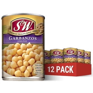 12 Pack) S&W canned Garbanzo Beans, Vegan, Low Fat, Low Sodium, 15.5 Oz Each. - Picture 1 of 5