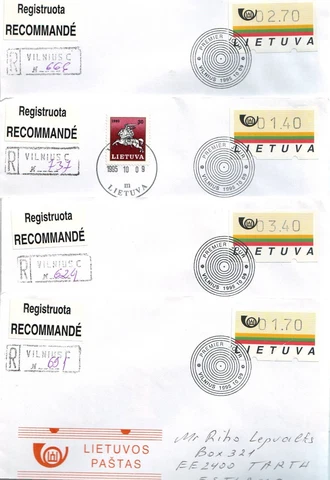 LIETUVA  LITHUANIA LITAUEN  4 Recommande FDC  with different ATM stamps Cover