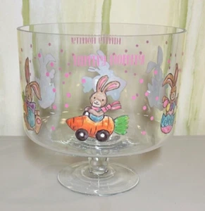 Footed Glass Trifle Bowl for Easter~8" Serving Bowl Hippity Hoppity Bunnies~New! - Picture 1 of 6