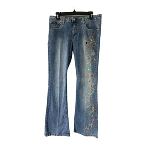 Clash Jeans Womens Sz 8 Embellished Blue Mid Rise Flare Jeans Excellent - Picture 1 of 17