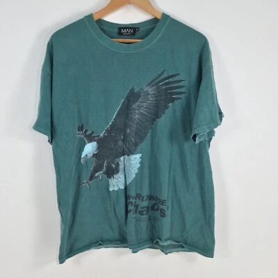 Boohoo man mens t shirt size S green crew neck cotton short sleeve eagle 029604 — 第 1/4 张图片