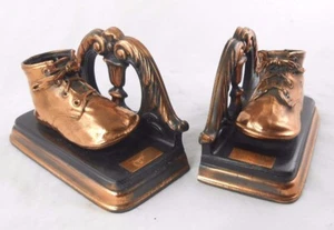 Vtg 1953 Authentic Pair Bronzed Baby Shoes Bookends Mid Century Modern Decor - Picture 1 of 12