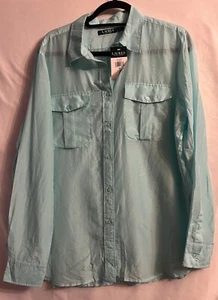 Lauren Ralph Lauren NWT Aqua Silk Blend Long Sleeve Button Up Shirt Women’s XL - Picture 1 of 6
