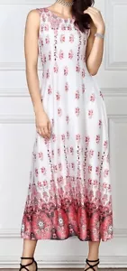 1X Neu mit Etikett R & B ärmelloses Maxikleid rosa & weiß Blumen mit Taschen - Bild 1 von 11