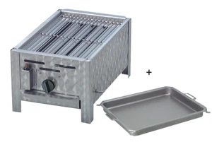 Gasgrill Edelstahl mit Rost und Stahlpfanne H:6 cm, 34 x 27 x 53 cm Gastrobräter - Bild 1 von 9