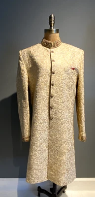 Chaqueta de boda Sherwani vintage a medida con cuello y botón opulento para hombre 40" pecho Foto 1 de 4