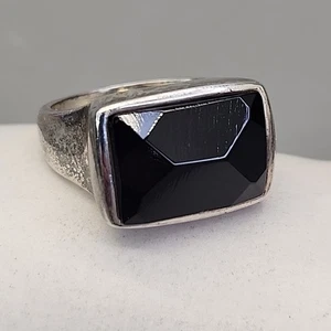 Schwarzer Onyx Ring 925 Sterling Silber facettierter Stein 7,5 - Bild 1 von 11