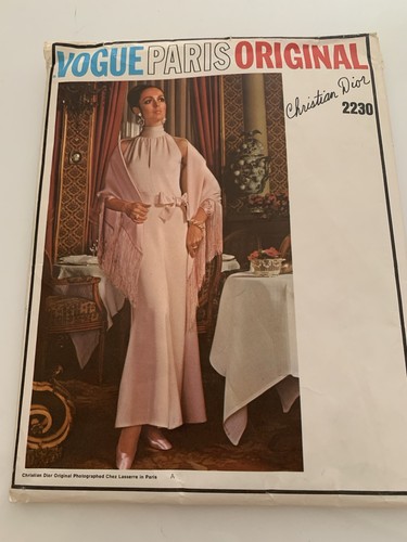 1969 VOGUE PARIS ORIGINALE 2230 CHRISTIAN DIOR ABITO DA DONNA MODELLO NON TAGLIATO