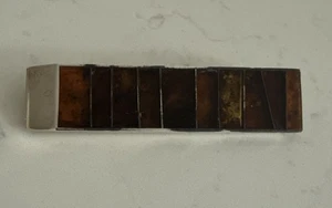 Spilla da bar vintage in argento sterling 925 multicolore ambra baltica segmentata - Foto 1 di 9