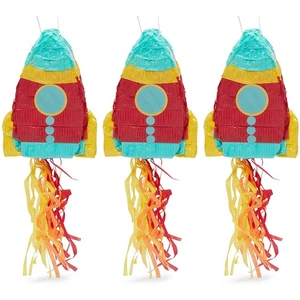 Mini Rocket Ship Pull Piñatas for Outer Space Party (8 x 5.9 x 2.5 In, 3 Pack) - Picture 1 of 5