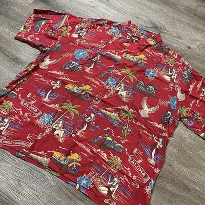Camisa de campamento rara Harley Davidson para hombre talla 3XL hawaiana estampada por todas partes década de 2000 AOP Foto 1 de 4