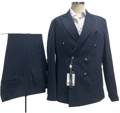 Suit Double Chest A Lancia Angelic Blue Pinstriped Unlined Drop 7 46 52 Aut / - Image 1 of 4