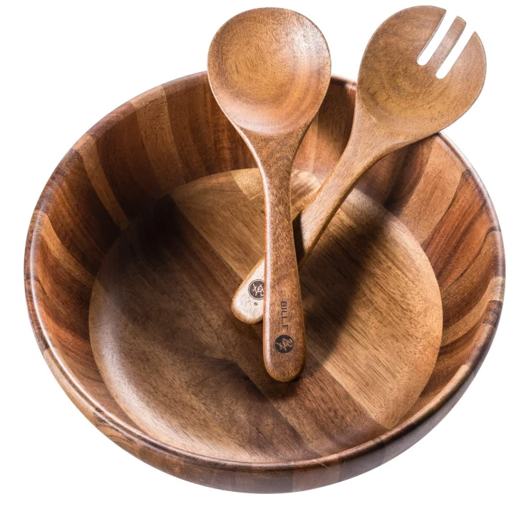 Juego de cuenco para ensalada 12'' en acacia, чаша grande con servidores, 3 пьеза - Изображение 1 из 4