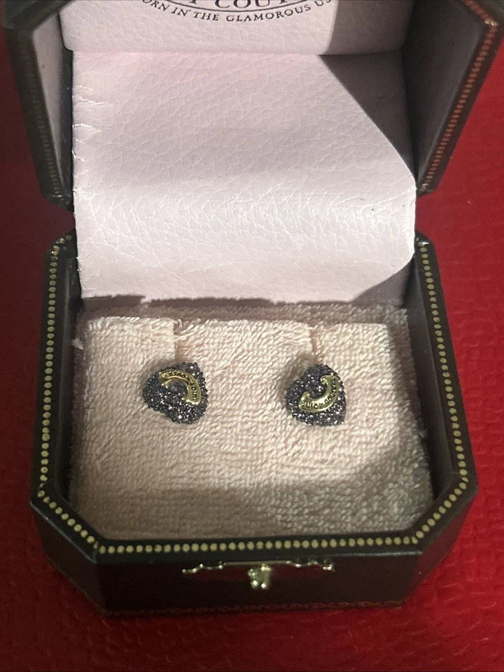  Vintage Juicy Couture Small Crystal Gold Heart Stud Earrings - Image 1 of 4